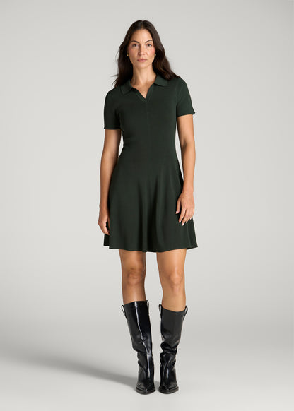 Structured Knit Short Sleeve Polo Dress for Tall Women in Boreal Forest