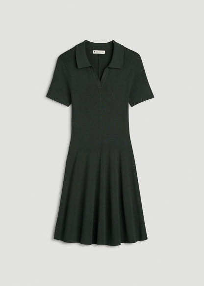 Structured Knit Short Sleeve Polo Dress for Tall Women in Boreal Forest