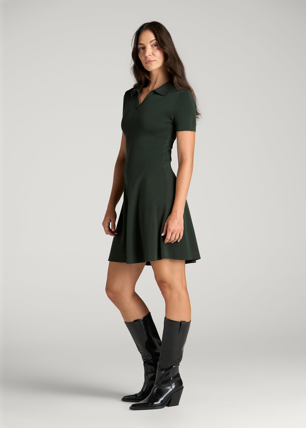 Structured Knit Short Sleeve Polo Dress for Tall Women in Boreal Forest