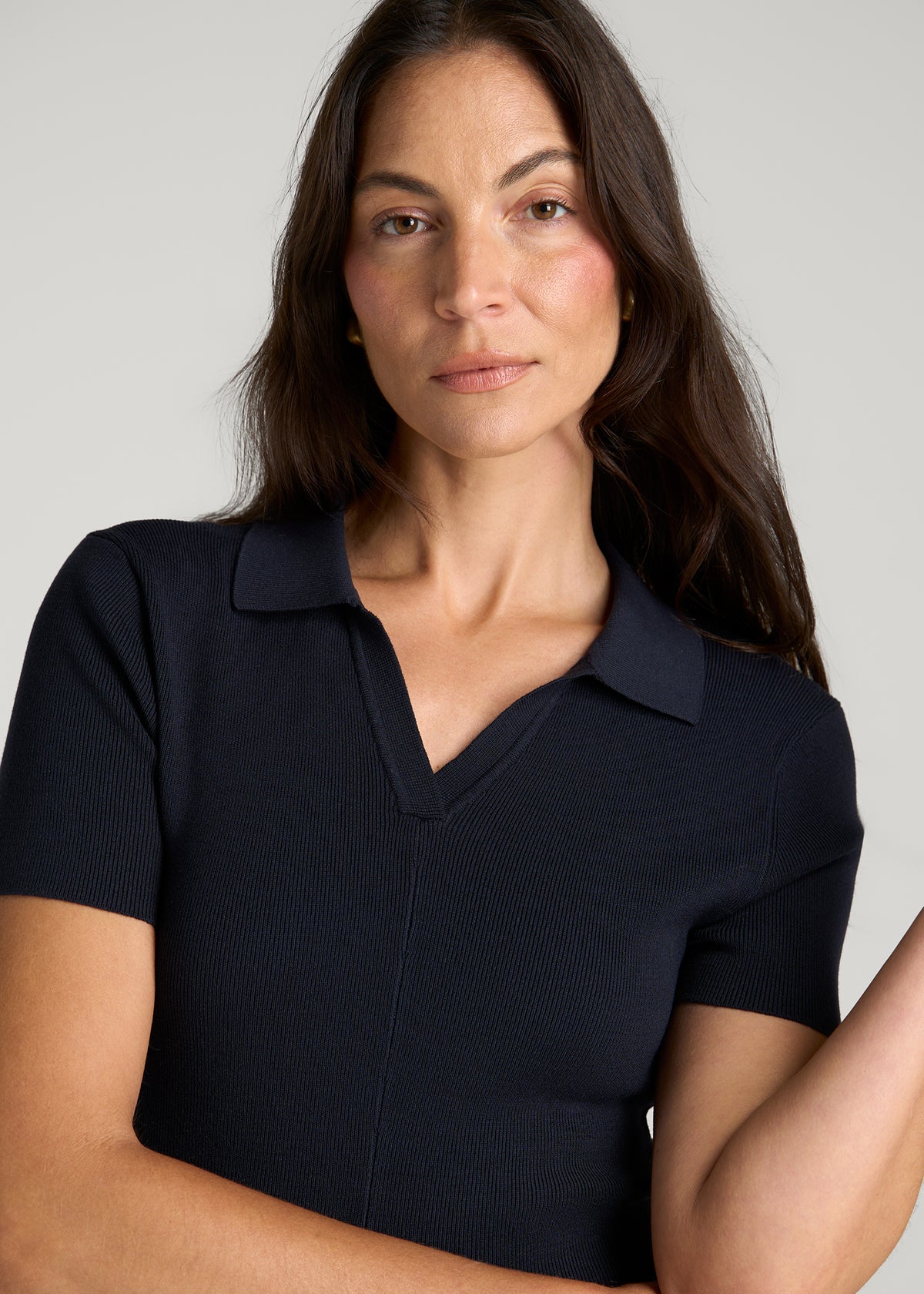 Structured Knit Short Sleeve Polo Dress for Tall Women in Royal Navy