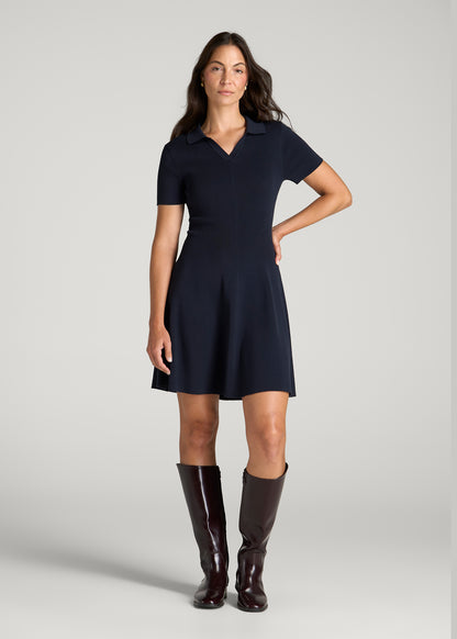 Structured Knit Short Sleeve Polo Dress for Tall Women in Royal Navy