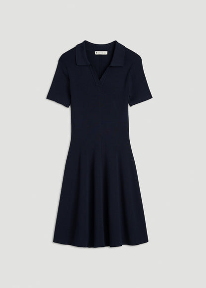 Structured Knit Short Sleeve Polo Dress for Tall Women in Royal Navy