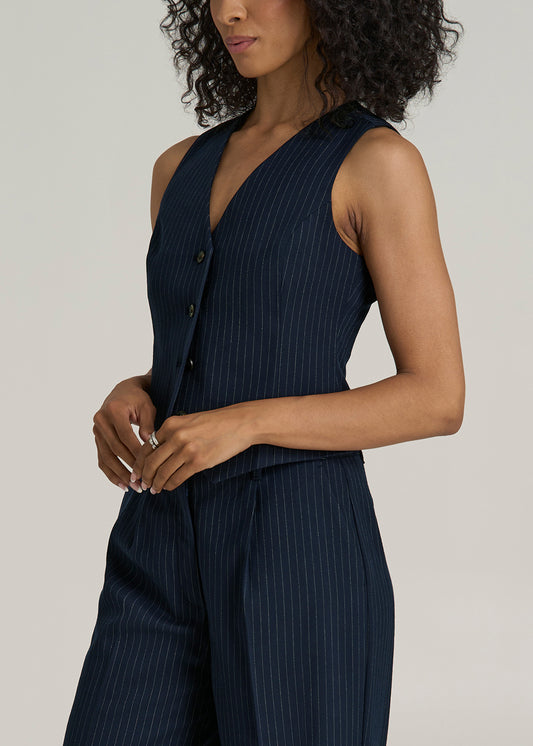 Tailored Tall Women's Vest in Navy Pinstripe