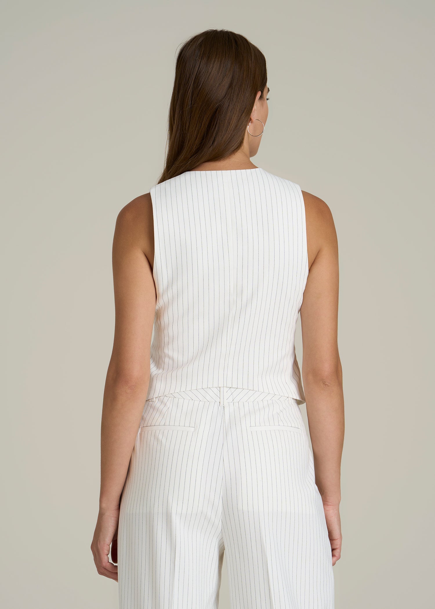 Tailored Vest for Tall Women in Off White Pinstripe