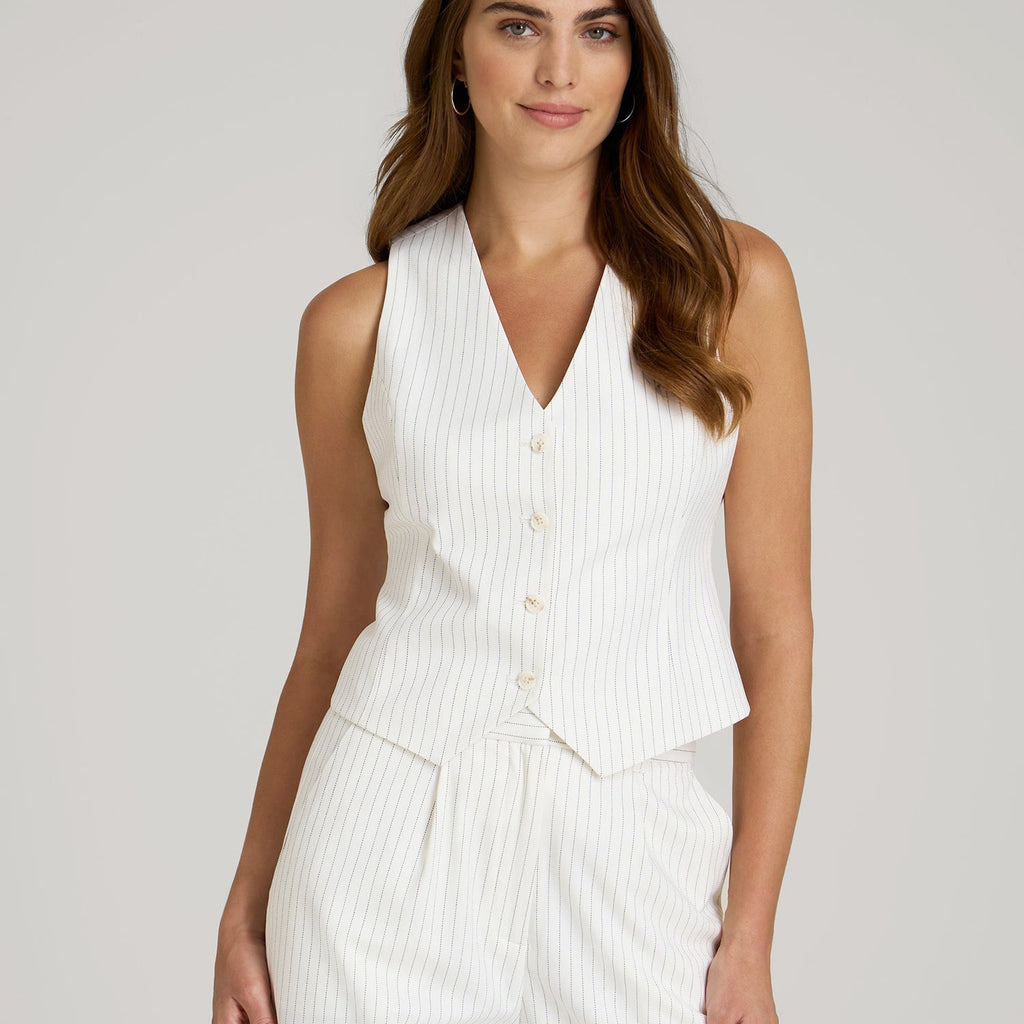 Tailored Vest for Tall Women in Off White Pinstripe Tailored Vest for Tall Women in Off White Pinstripe