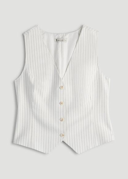 Tailored Vest for Tall Women in Off White Pinstripe