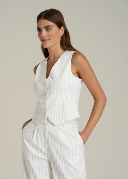 Tailored Vest for Tall Women in Off White Pinstripe