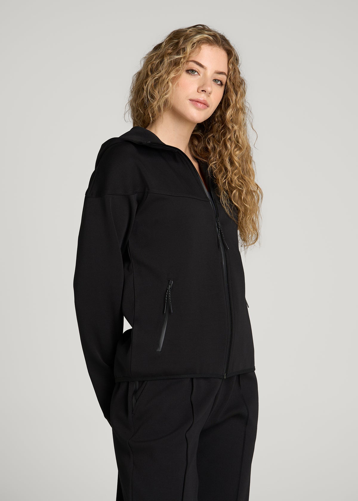 Tech Motion Zip Hoodie for Tall Women in Black