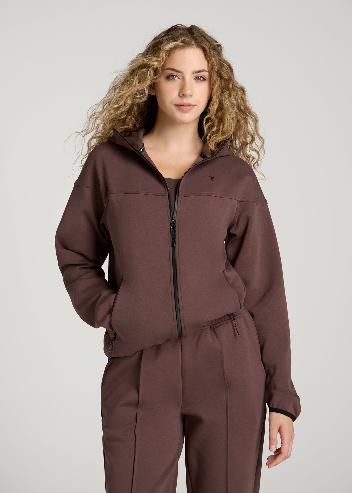 Tech Motion Zip Hoodie for Tall Women in Dark Brown
