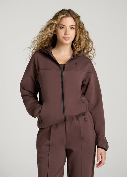 Tech Motion Zip Hoodie for Tall Women in Dark Brown