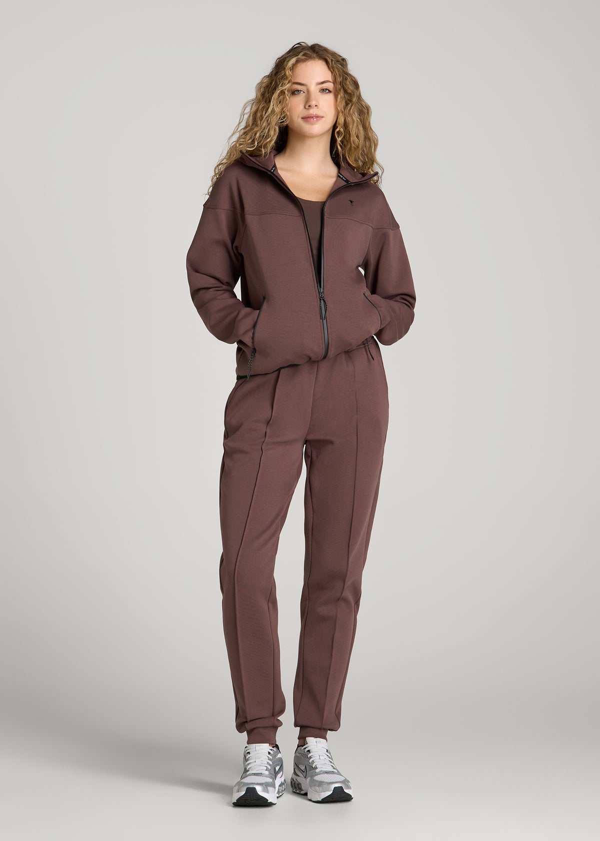 Tech Motion Zip Hoodie for Tall Women in Dark Brown