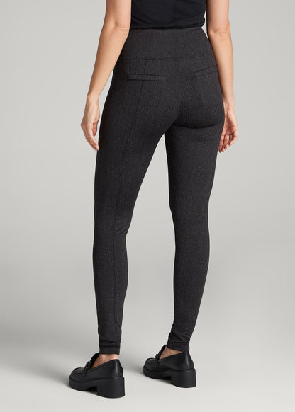Textured Back-Pocket Leggings for Tall Women in Black Charcoal Jacquard