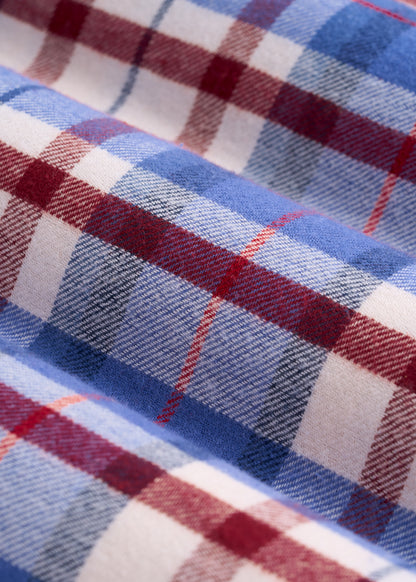 Tie Waist Flannel Pajama Pants for Tall Women in Cobalt and Red Plaid