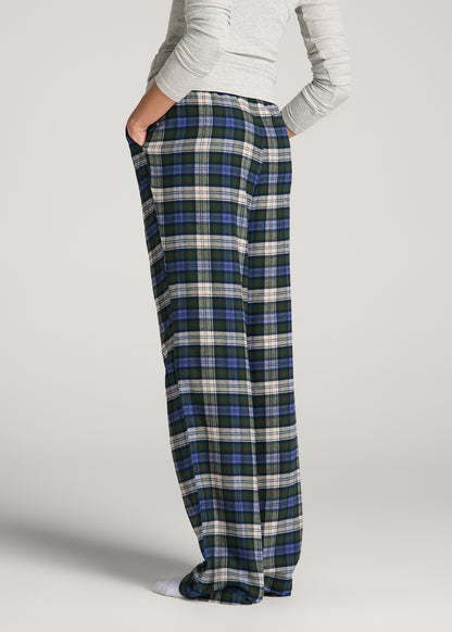 Tie Waist Flannel Pajama Pants for Tall Women in Deep Forest Plaid