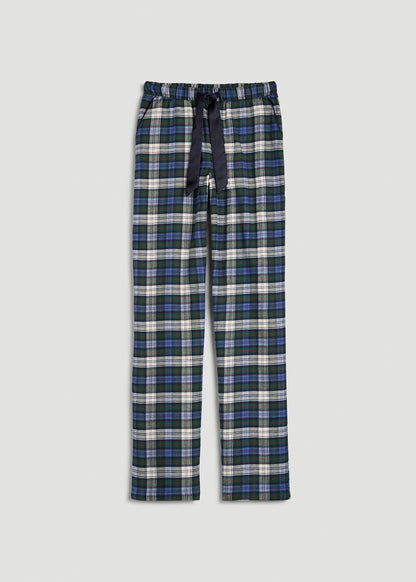 Tie Waist Flannel Pajama Pants for Tall Women in Deep Forest Plaid