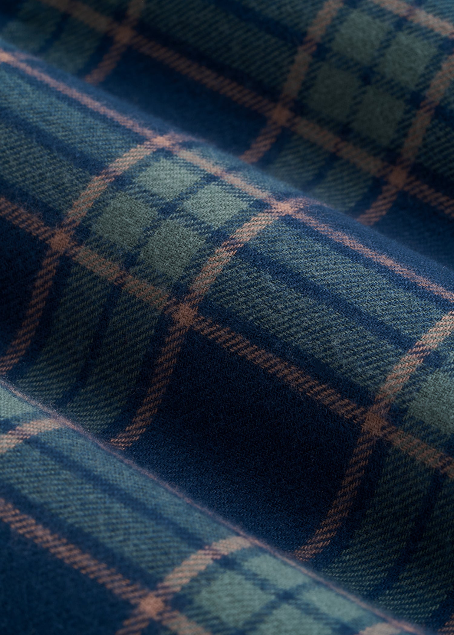 Tie Waist Flannel Pajama Pants for Tall Women in Navy and Balsam Green Plaid