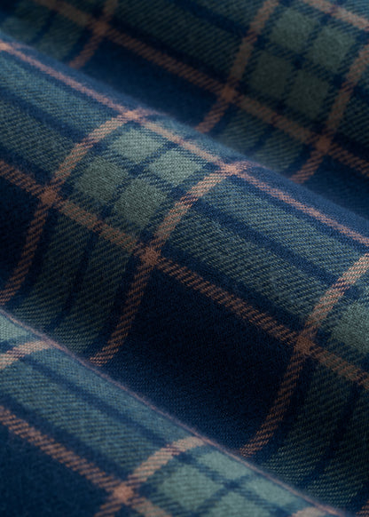 Tie Waist Flannel Pajama Pants for Tall Women in Navy and Balsam Green Plaid