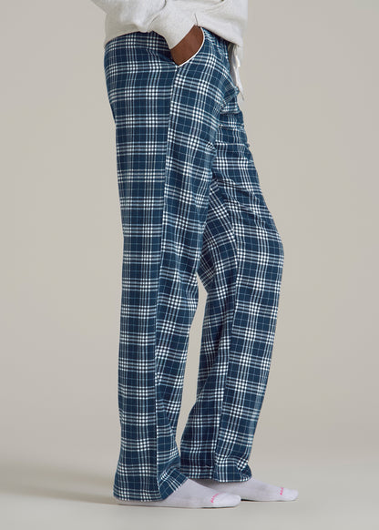 Tie Waist Flannel Pajama Pants for Tall Women in Navy and White Plaid
