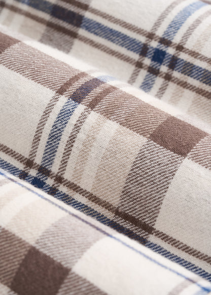 Tie Waist Flannel Pajama Pants for Tall Women in White Sand and Taupe Plaid