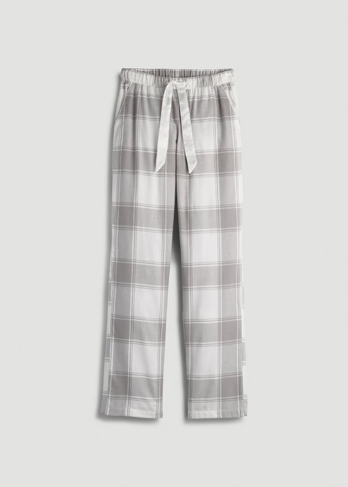 Tie-Waist Flannel Pajama Pants for Tall Women in White and Grey Plaid