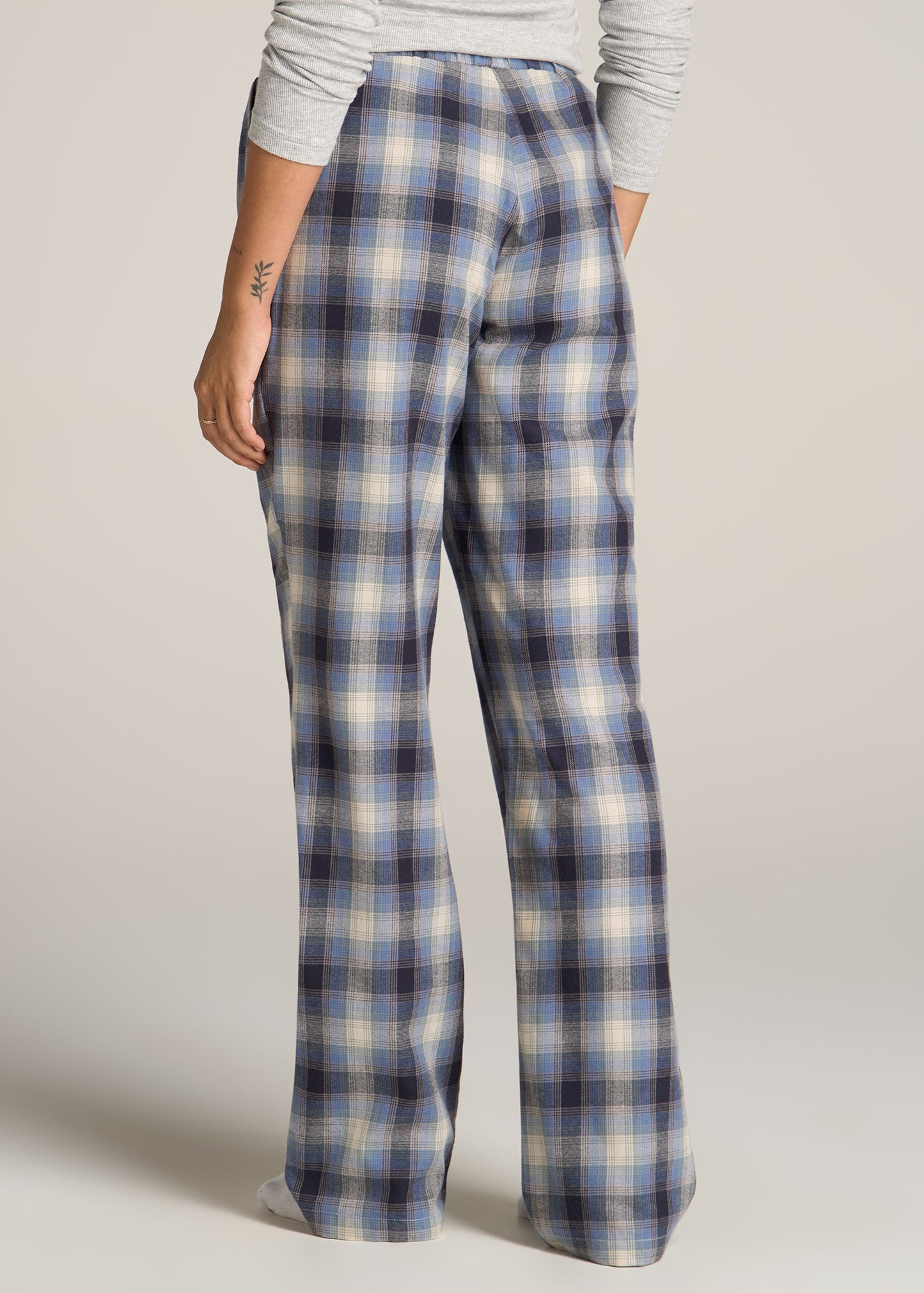 American-Tall-Women-Tie-Waist-Open-Bottom-Flannel-PJ-Pants-Blue-Grey-Weave-back