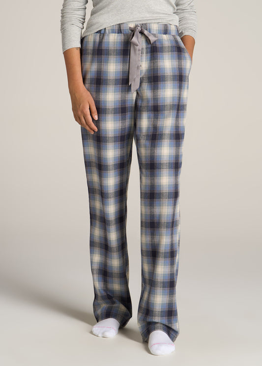 American-Tall-Women-Tie-Waist-Open-Bottom-Flannel-PJ-Pants-Blue-Grey-Weave-front