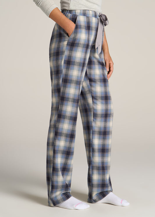 American-Tall-Women-Tie-Waist-Open-Bottom-Flannel-PJ-Pants-Blue-Grey-Weave-side
