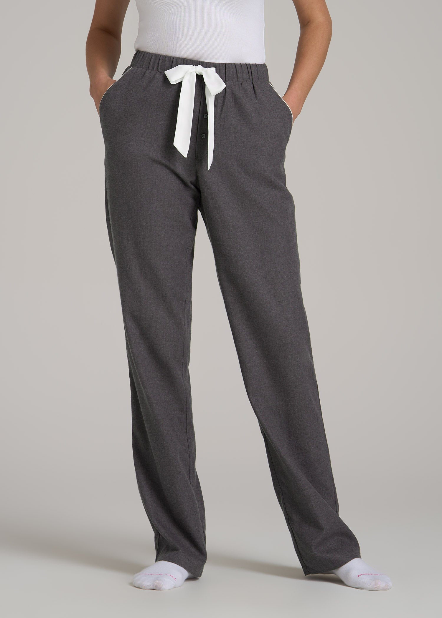 Open-Bottom Flannel Pajama Pants for Tall Women in Charcoal Flannel