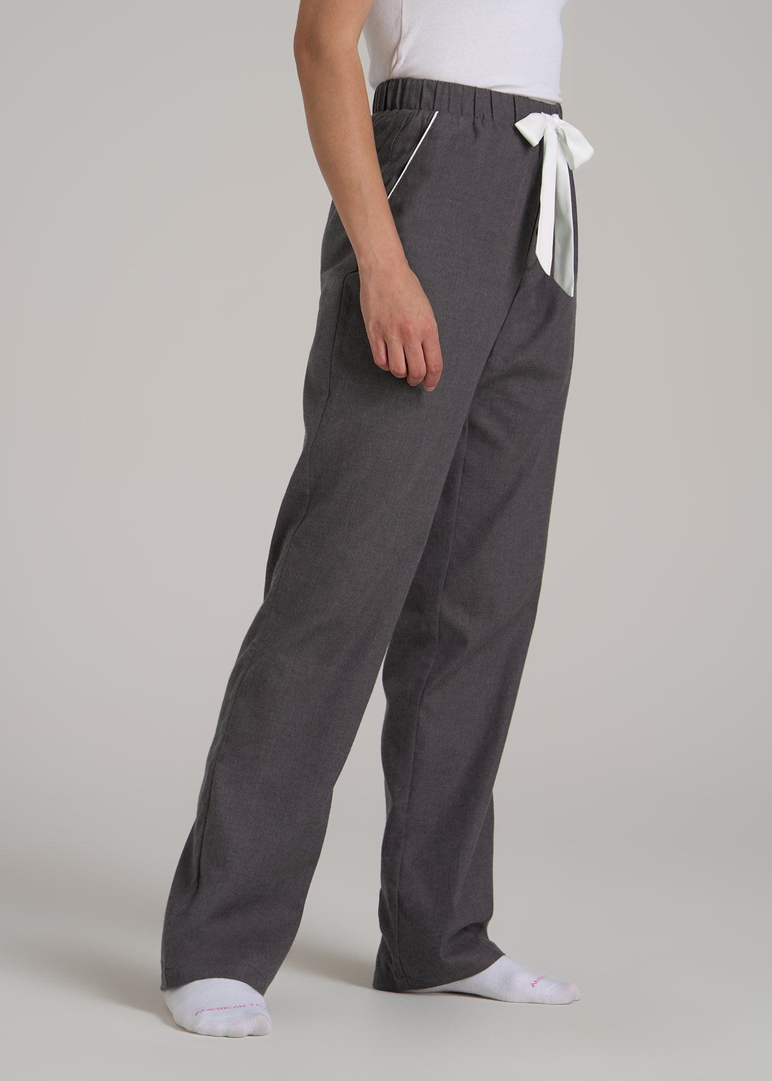 Open-Bottom Flannel Pajama Pants for Tall Women in Charcoal Flannel