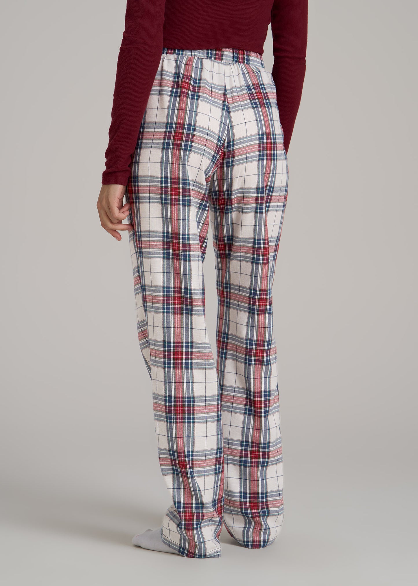 Open-Bottom Flannel Women's Tall Pajama Pants in Mixed Tartan