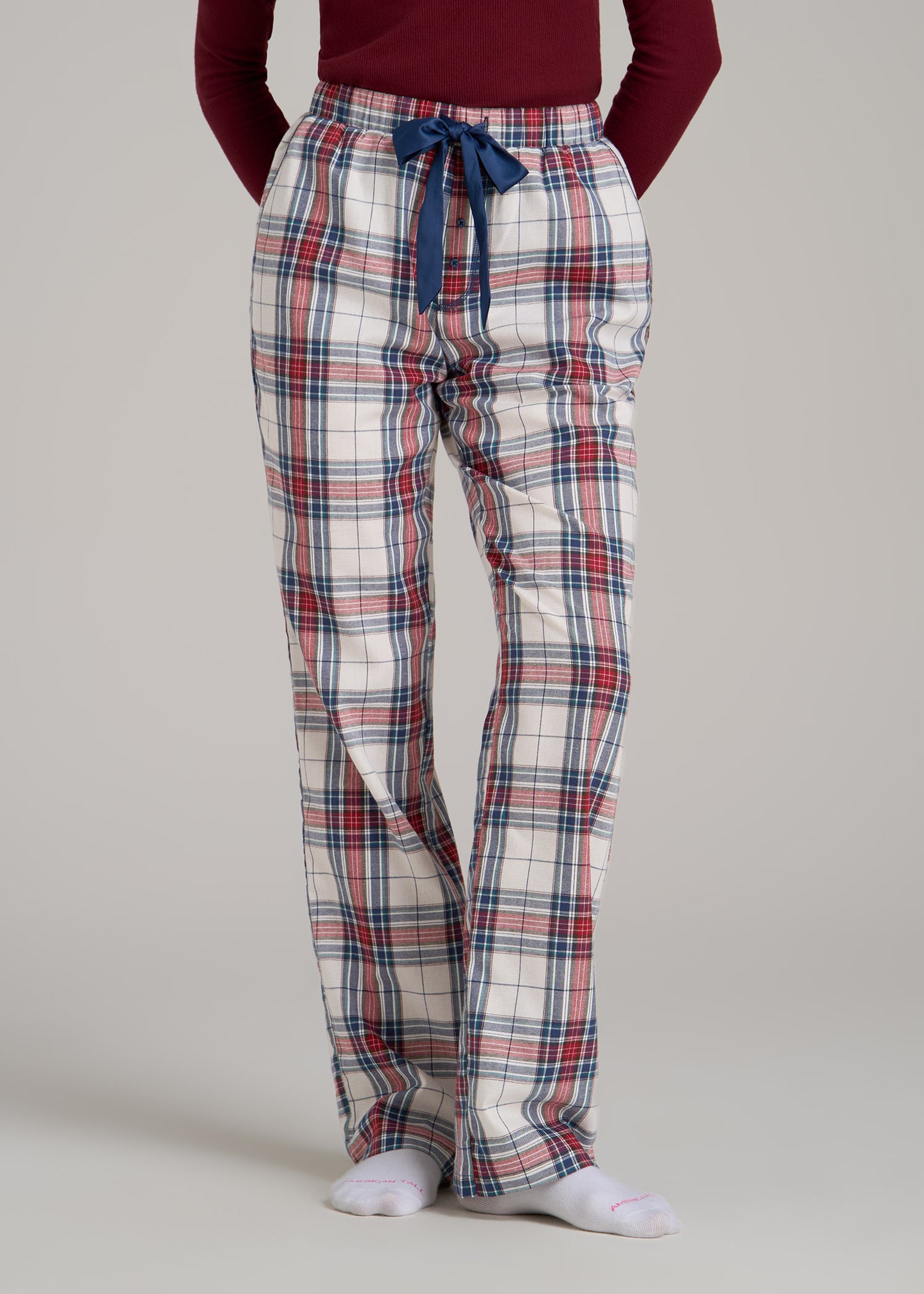 Open-Bottom Flannel Women's Tall Pajama Pants in Mixed Tartan