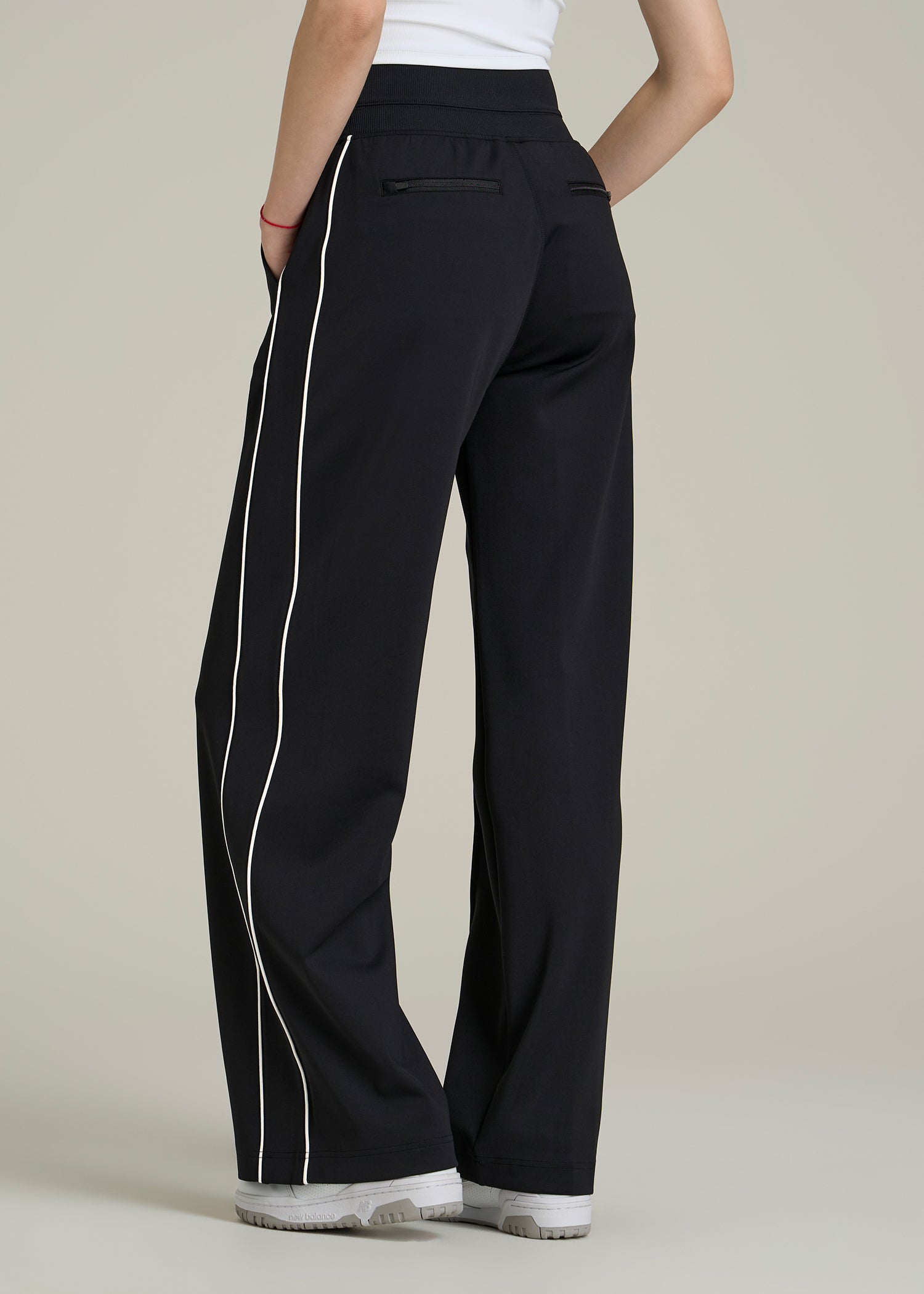Track Pants with Piping for Tall Women in Black
