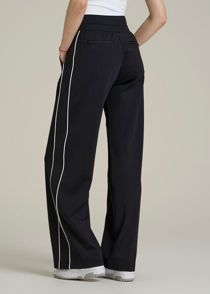 Track Pants with Piping for Tall Women in Black