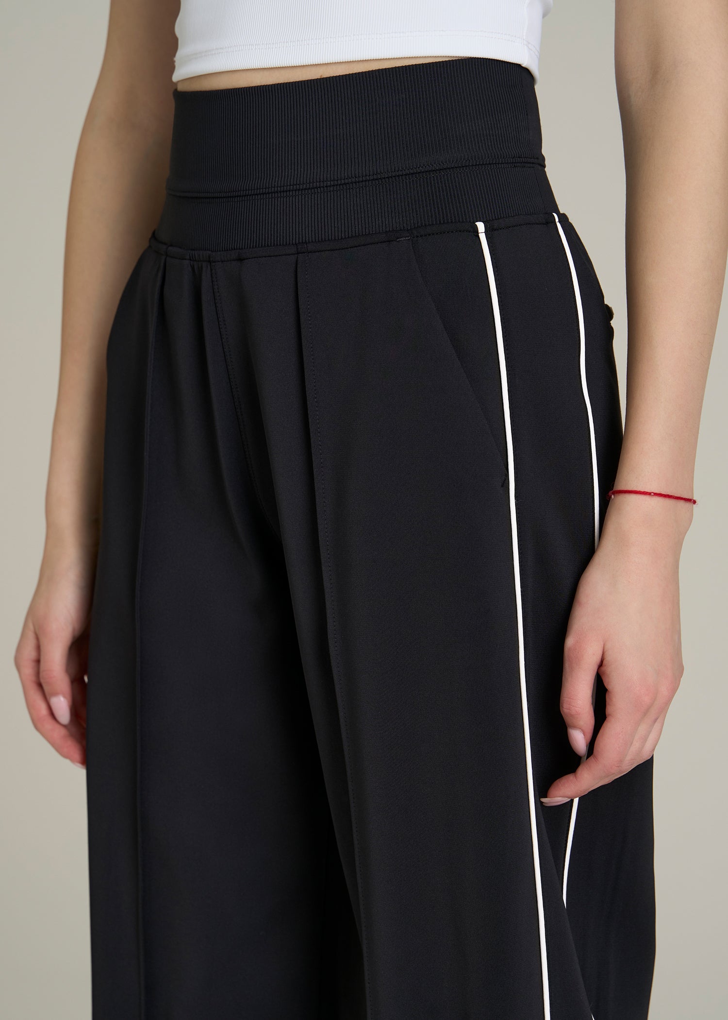 Track Pants with Piping for Tall Women in Black