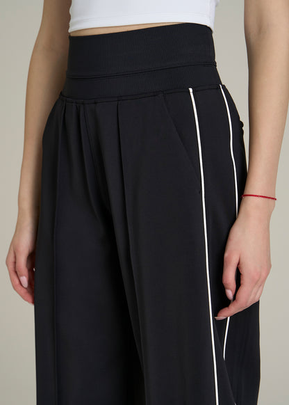 Track Pants with Piping for Tall Women in Black