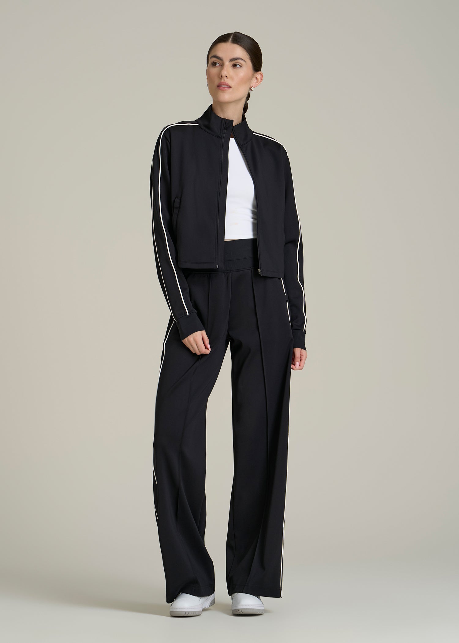 Track Pants with Piping for Tall Women in Black