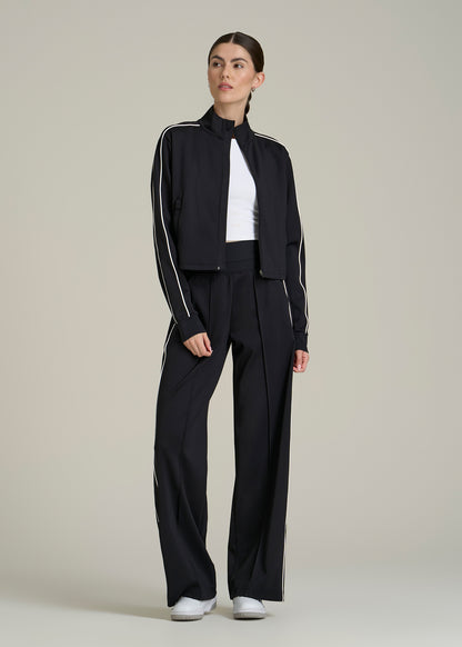 Track Pants with Piping for Tall Women in Black