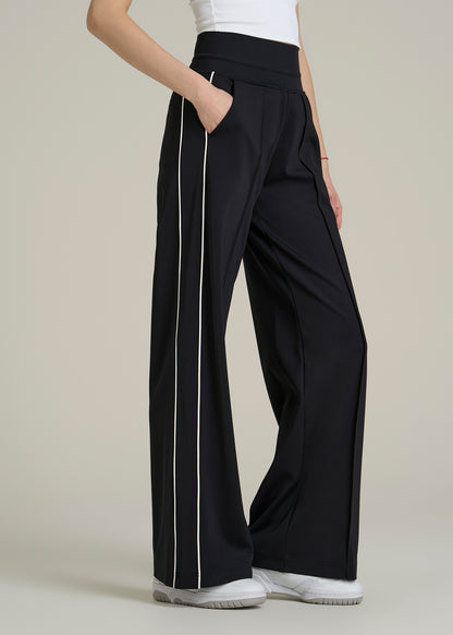 Track Pants with Piping for Tall Women in Black