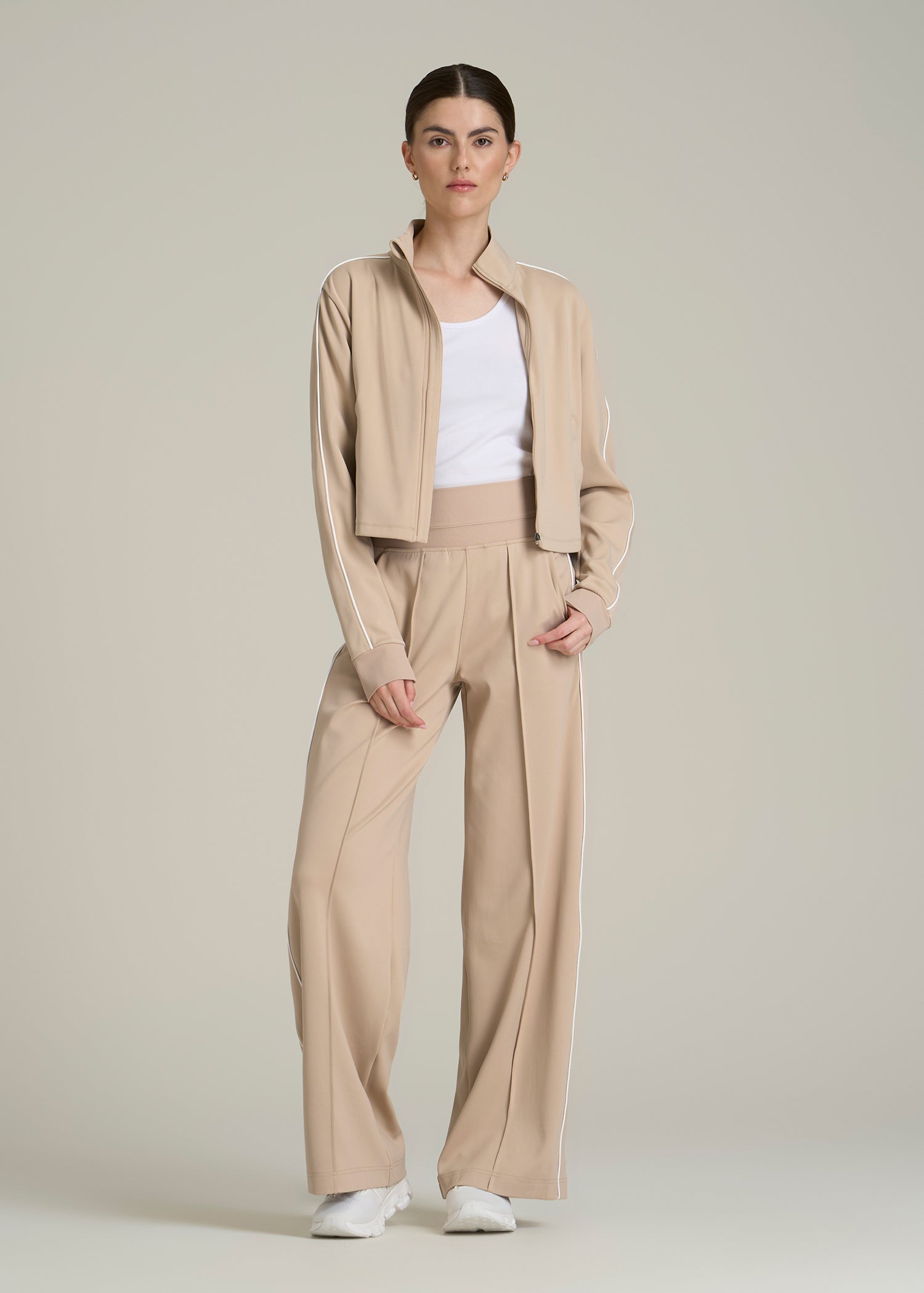 Track Pants with Piping for Tall Women in Clay