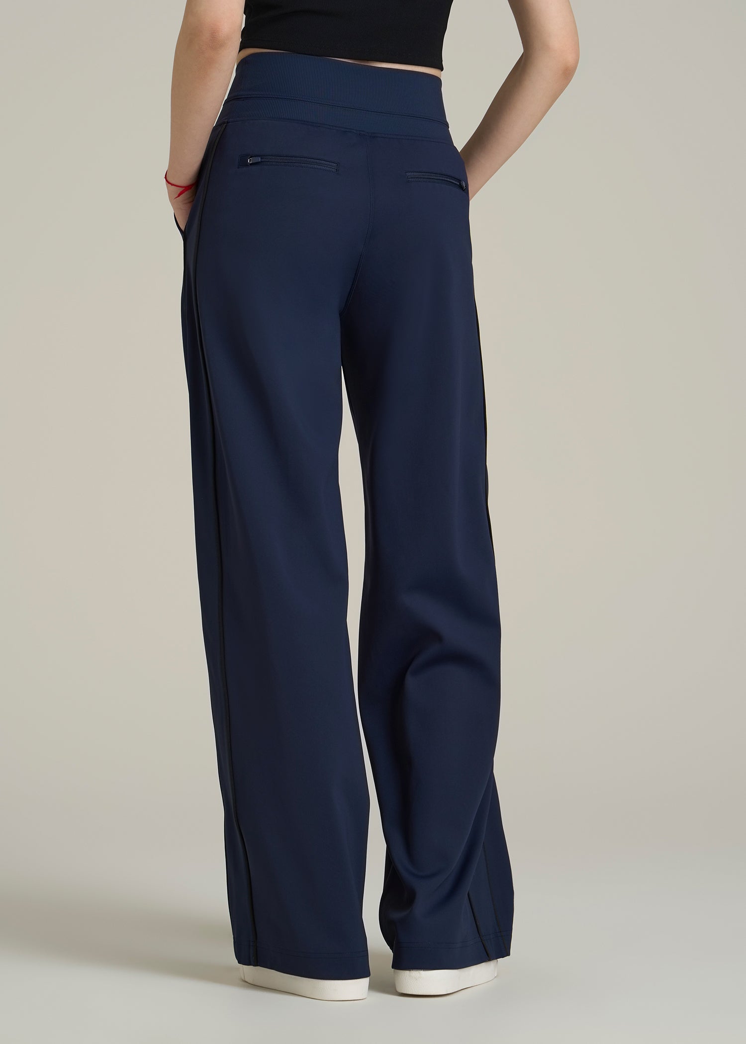 Track Pants with Piping for Tall Women in Navy