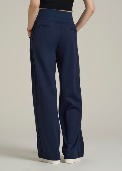Track Pants with Piping for Tall Women in Navy