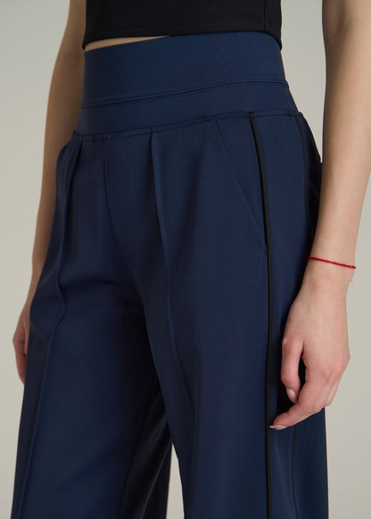 Track Pants with Piping for Tall Women in Navy
