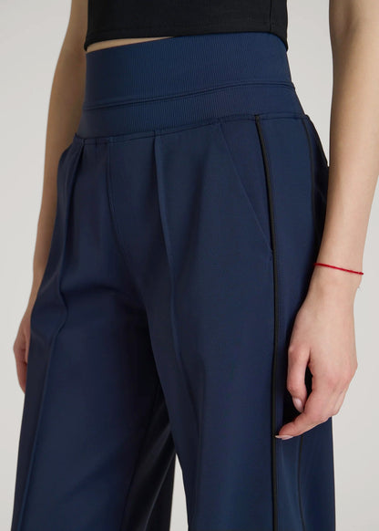 Track Pants with Piping for Tall Women in Navy