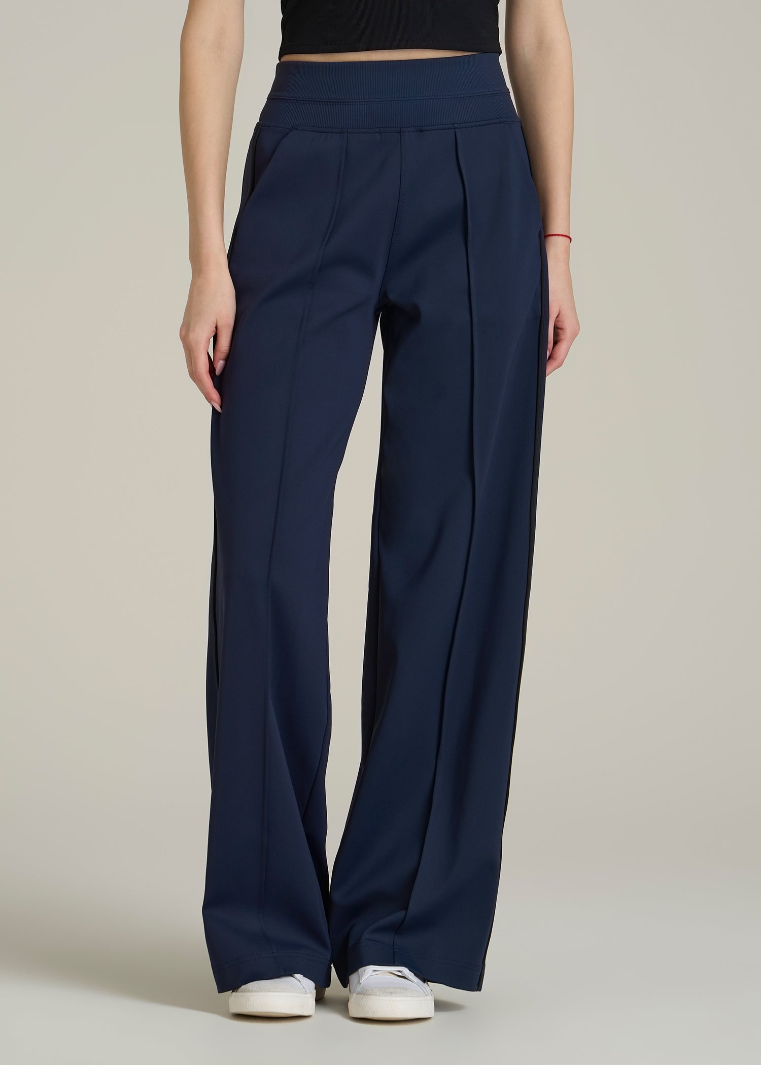 Track Pants with Piping for Tall Women in Navy