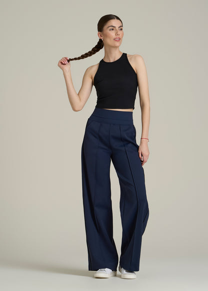 Track Pants with Piping for Tall Women in Navy