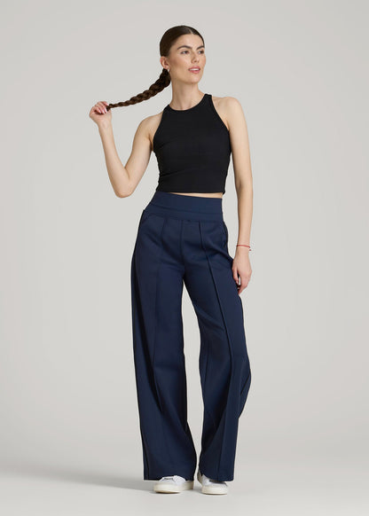 Track Pants with Piping for Tall Women in Navy