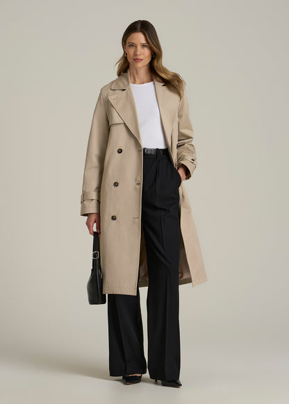 Relaxed Trench Coat for Tall Women in Light Khaki