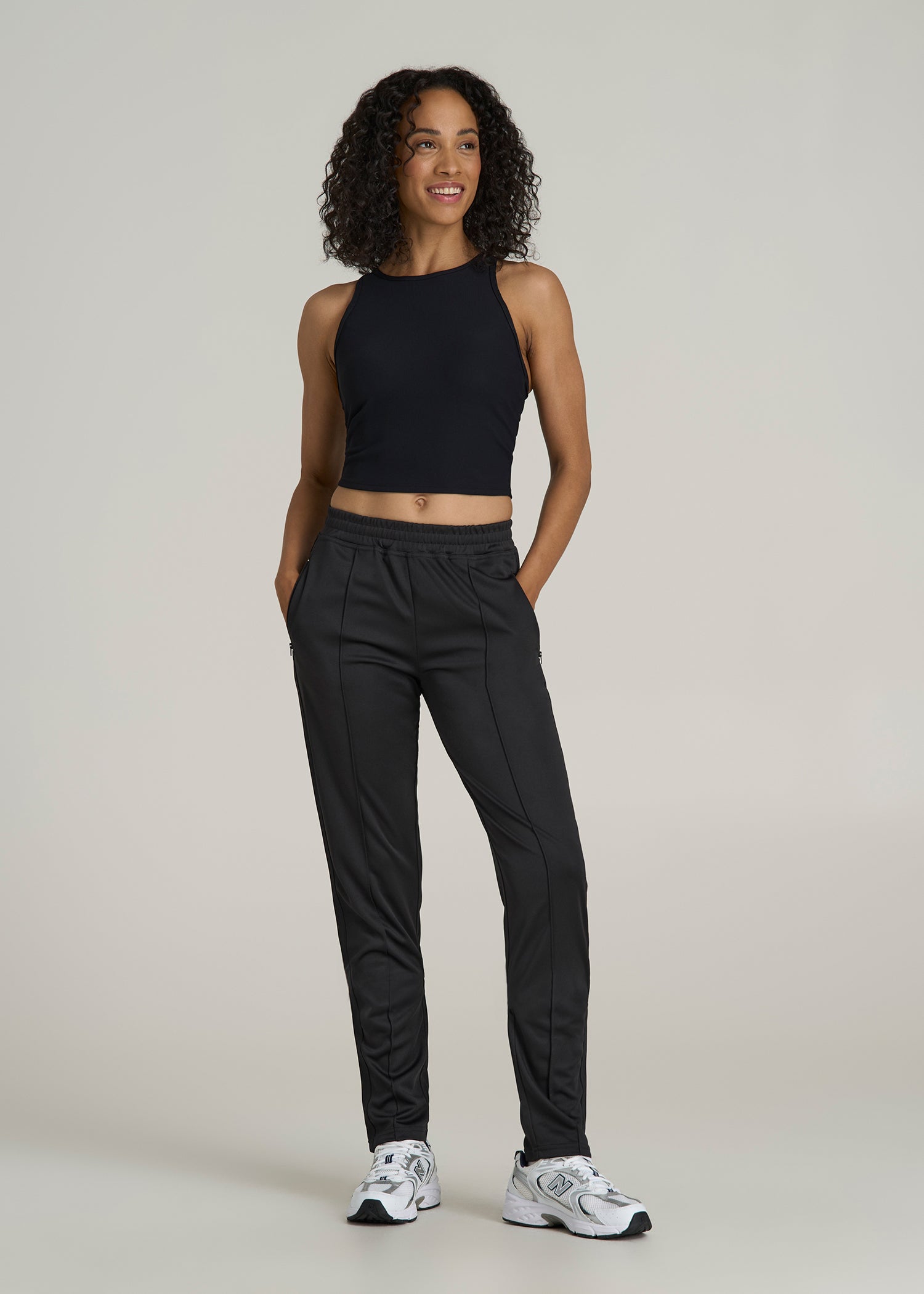 Athletic Stripe Pants for Tall Women in Black And Black