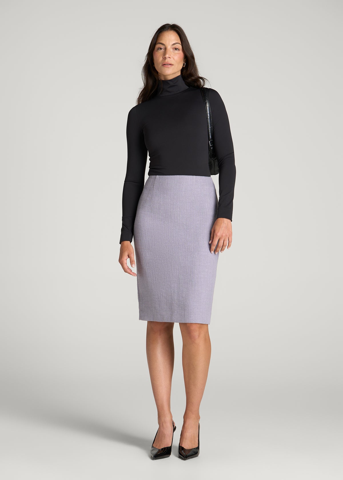 Tweed Pencil Skirt for Tall Women in Dusty Lilac