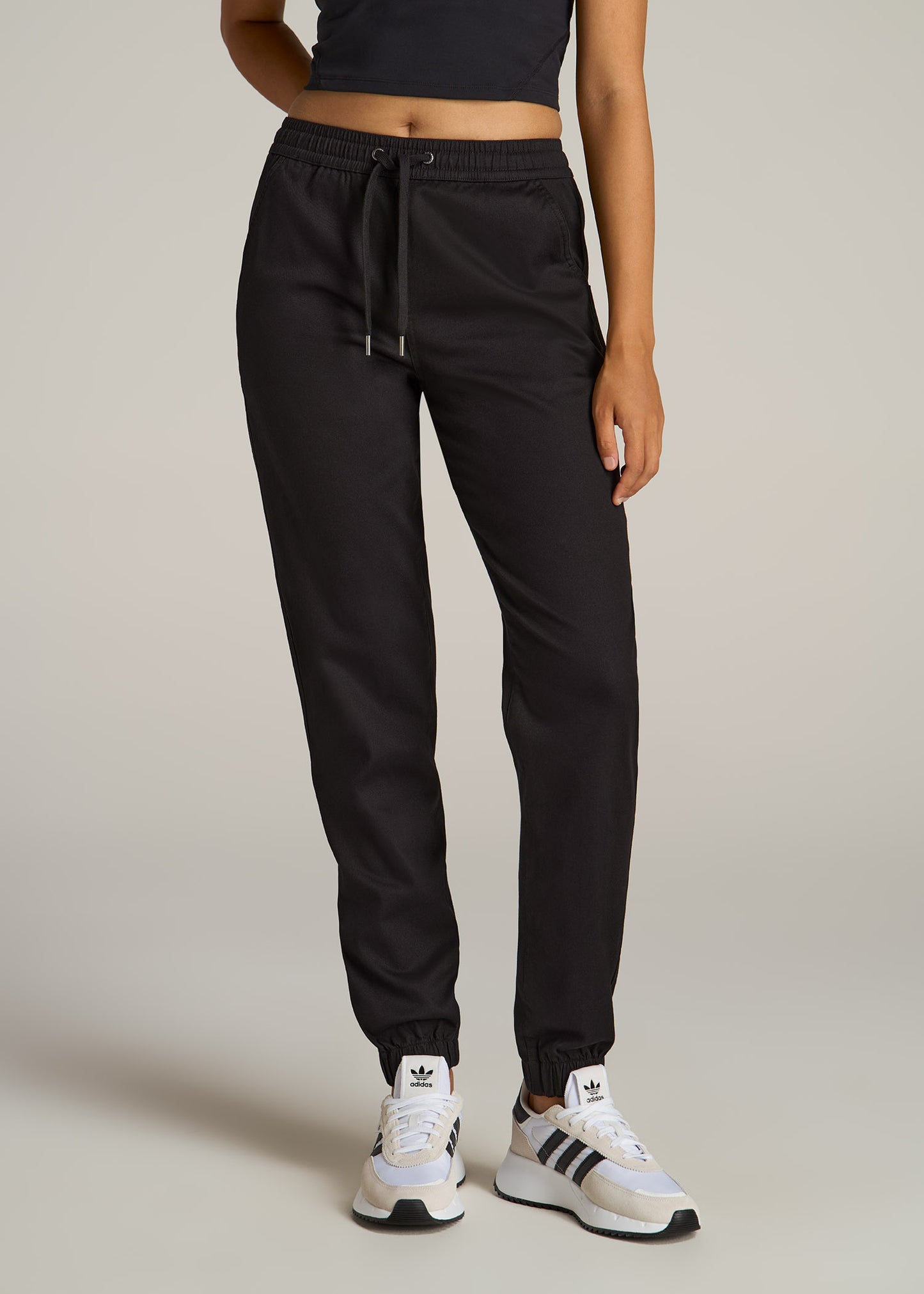 Twill Jogger Pants for Tall Women in Black